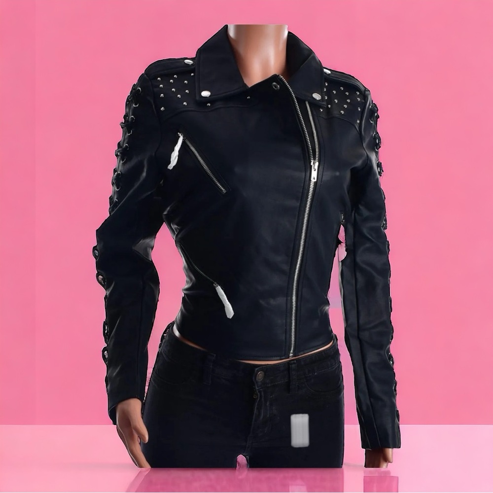 MEMBERS ONLY FAUX LEATHER BIKER JACKET-BLACK